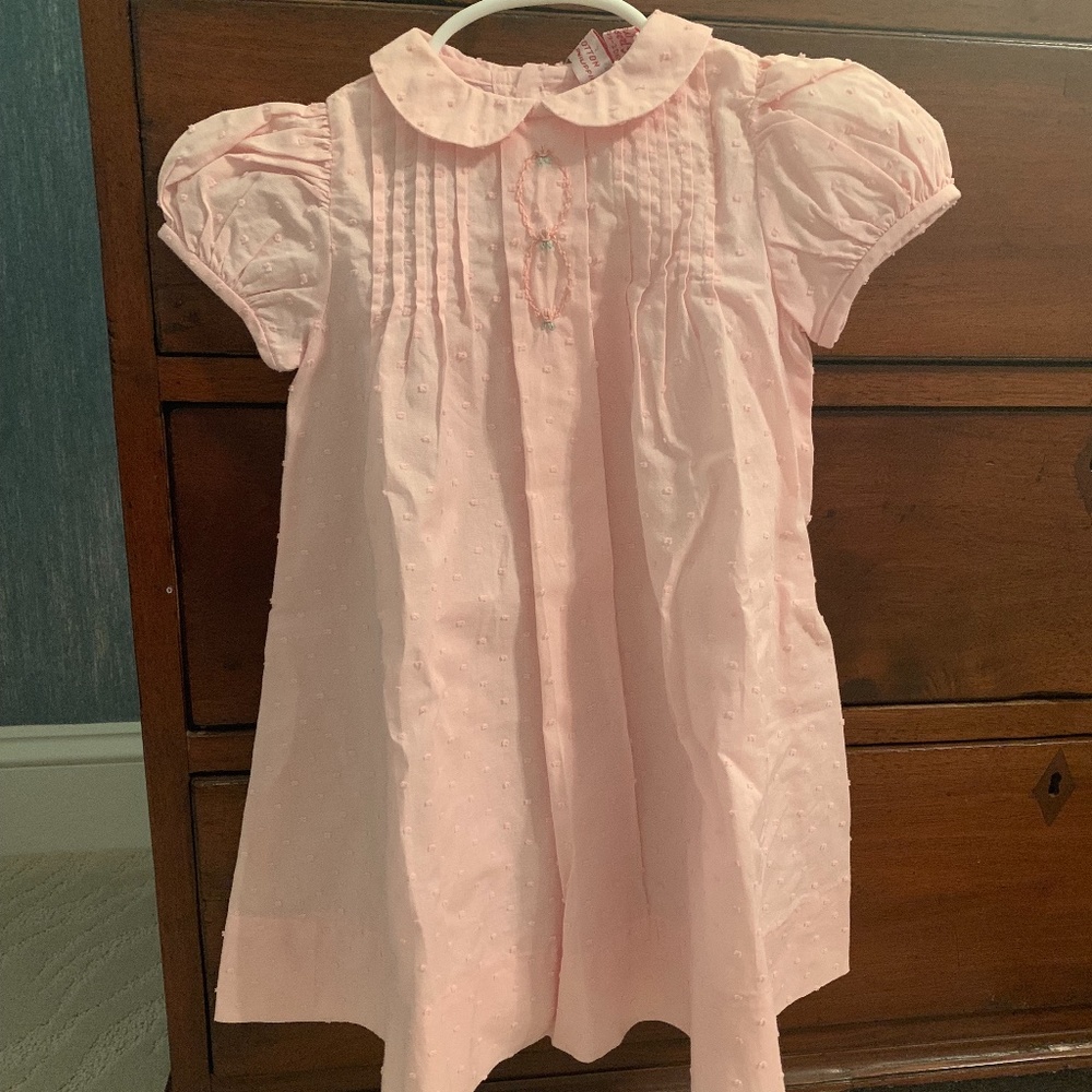 New Baby Girl Pink Cotton dress with embroidery and button details (Size 6M)